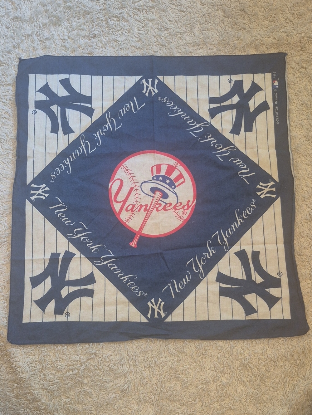 Vintage 90s NY Yankees Bandana 1995 New York MLB Baseball Team Logo Handkerchief